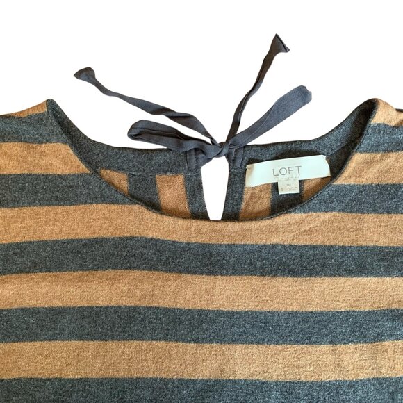 Ann Taylor LOFT Gray & Camel Striped 3/4 Sleeve Sweater Womens Size Small - Picture 3 of 11